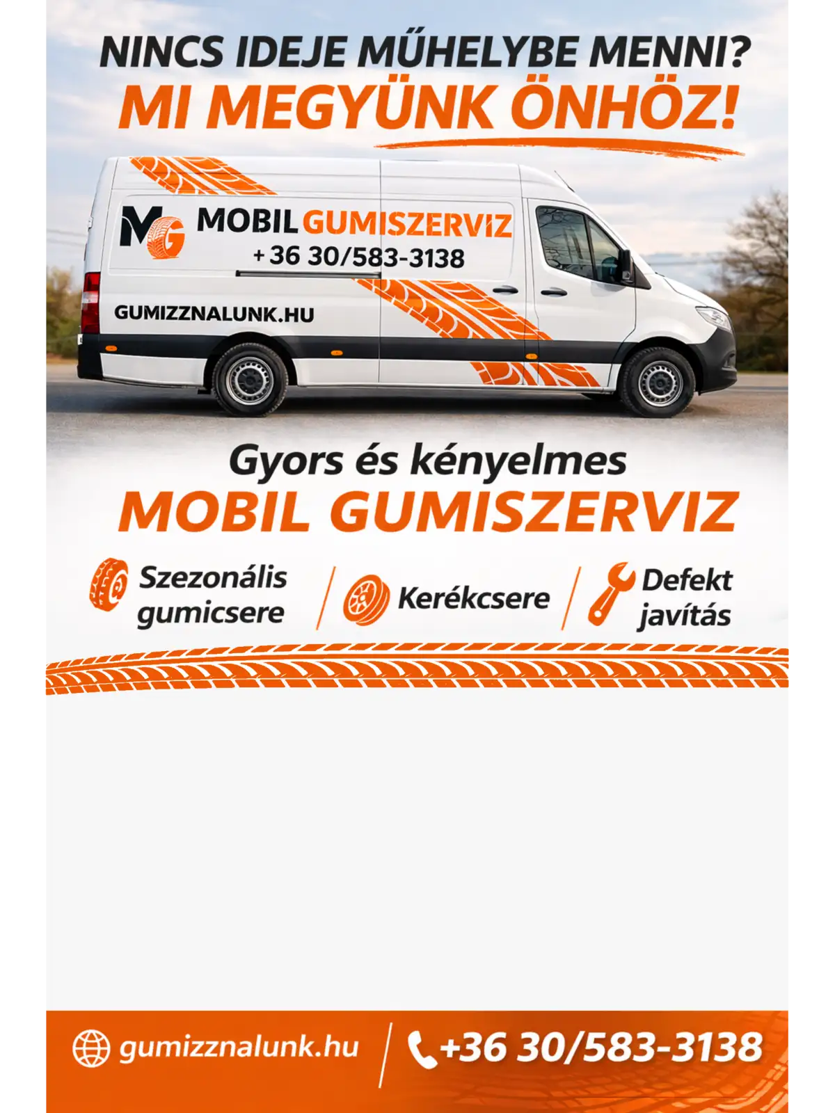 Nincs ideje műhelybe menni? Mobil gumiszervizünk házhoz megy – gyors gumicsere, kerékcsere és defektjavítás helyszínen.